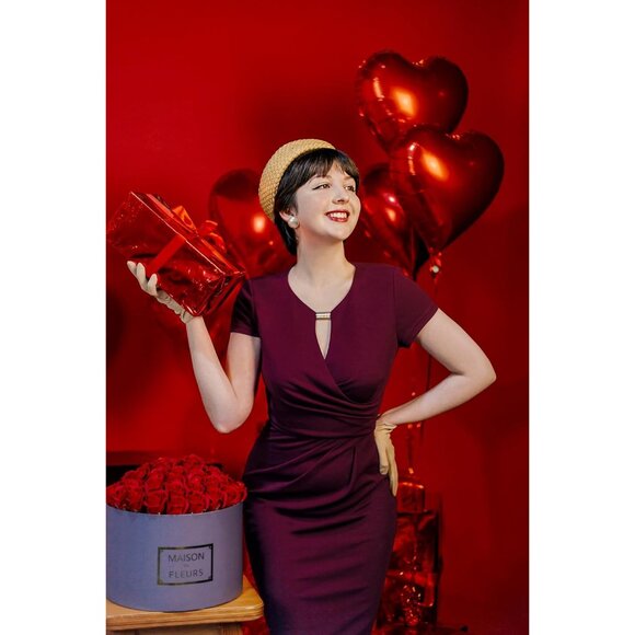 Women's Burgundy Keyhole Neck Sheath Dress Elegant Party Workwear Large - Picture 4 of 6